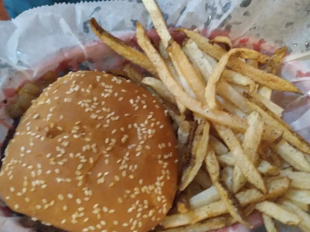 Cheeseburger with Grilled Onions and Fries