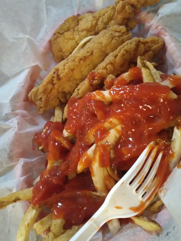 Chicken Strips and Fries with Ketchup